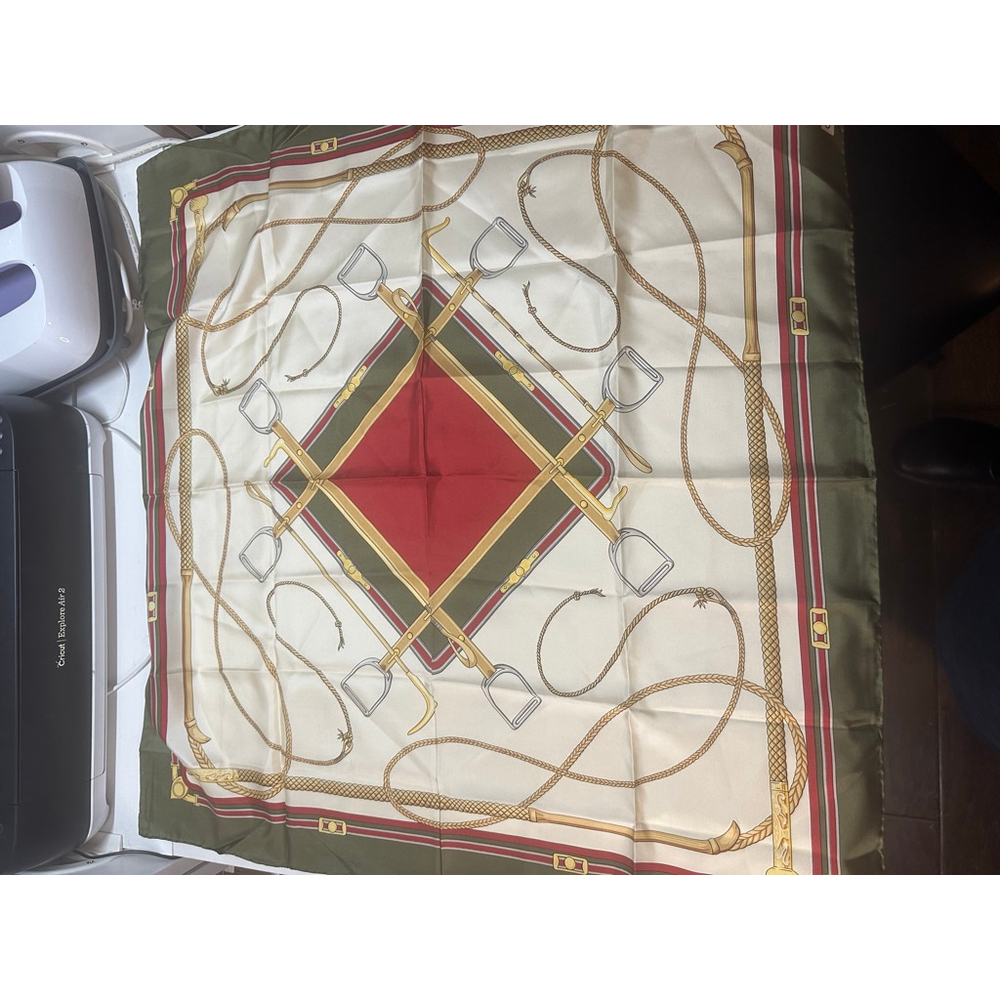 Women's Celine Equestrian Silk Scarf One Size Cream Green Red